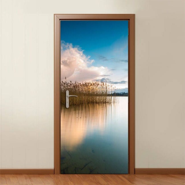 Lake Wall Decal, Nature With Clouds Sticker, Door Decor, Mural, Cover, Wrap Living Room Home Decor