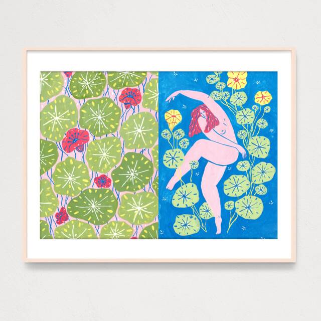 Art Print Dancing Beauty Woman With Flowers, Gouache Art Print, Power - image 1