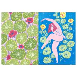 Art Print Dancing Beauty Woman With Flowers, Gouache Art Print, Power - thumbnail 2