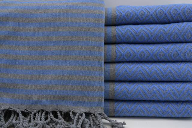 "Saks Blue Towel, Diamond Towel, Beach Towel, Turkish Towel, 100x180cm, Turkish Peshtemal, 40""x70" - image 1