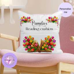 Floral Reading Cushion With Book Pocket, 40cm Linen Tulip Design - thumbnail 3
