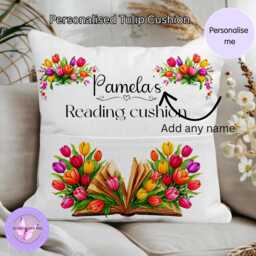 Floral Reading Cushion With Book Pocket, 40cm Linen Tulip Design - thumbnail 2