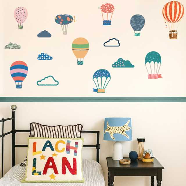 Hot Air Balloon Wall Stickers - Kids' Bedroom, Nursery, Playroom Decal PVC-Free, No Odour Reusable Peel & Stick Fabric - image 1