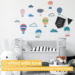 Hot Air Balloon Wall Stickers - Kids' Bedroom, Nursery, Playroom Decal PVC-Free, No Odour Reusable Peel & Stick Fabric - thumbnail 2