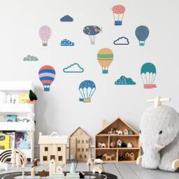 Hot Air Balloon Wall Stickers - Kids' Bedroom, Nursery, Playroom Decal PVC-Free, No Odour Reusable Peel & Stick Fabric - thumbnail 4