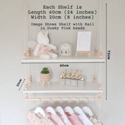 2 Tier Nursery Shelf With Clothes Rail, White Double Swing Rope Shelf, Shelves Hanging Boho Decor - thumbnail 2