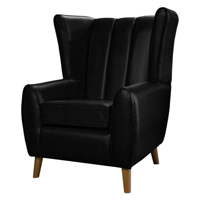 Black Vinyl Fluted Wingback Washable Chair - Crib 5 Contract Use Fabric British Custom Made - image 1