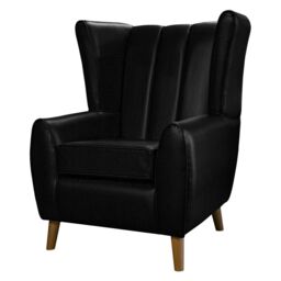 Black Vinyl Fluted Wingback Washable Chair - Crib 5 Contract Use Fabric British Custom Made - thumbnail 1