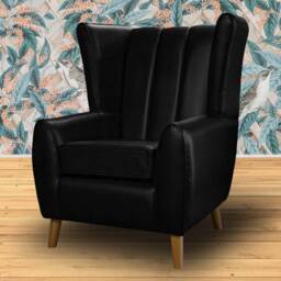 Black Vinyl Fluted Wingback Washable Chair - Crib 5 Contract Use Fabric British Custom Made - thumbnail 3