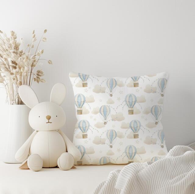 Multiple Hot Air Balloons - Baby Blue Pillow Square Pillow, Kids Square Throw Pillow Decor, Children's Room Decor, Cotbed Bedding, Bedding