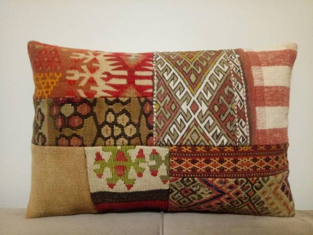 Patchwork Kilim Pillow 16x24 Inches Sofa Cover Pillow Turkish Cover Home Decoration Rug - image 1