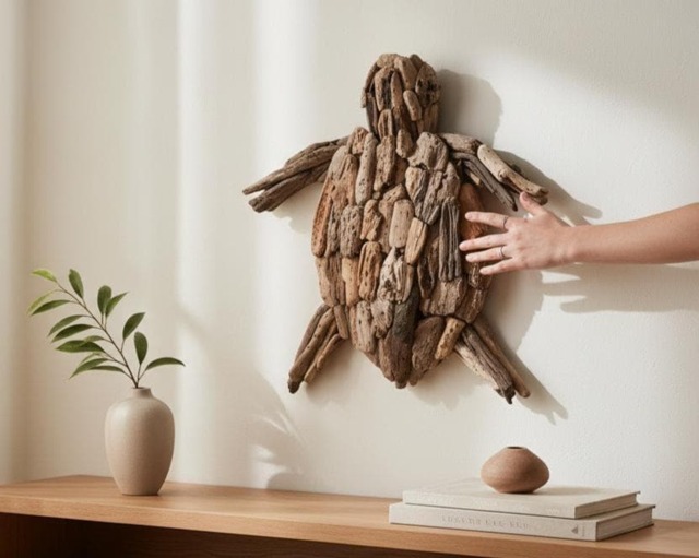 Handmade Driftwood Wall Art, Drift Wood Turtle, Turtle Home Decor, Room Living Room, Gift Idea - image 1