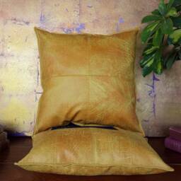 Yellow Vegan Leather Pillow Piecewise Design, Scandinavian Home Decor - 16x16 Inch - thumbnail 4