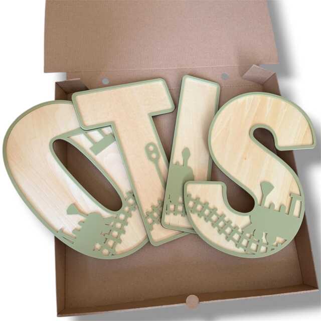 Wooden Train Name Sign - Personalised Plaque Custom Nursery Decor Theme Bedroom Wall Art - image 1