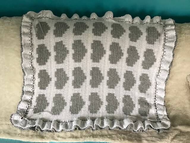 Crocheted Hearts Baby Blanket Gray & White Afghan - image 1