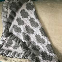 Crocheted Hearts Baby Blanket Gray & White Afghan - thumbnail 4