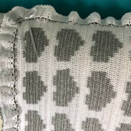 Crocheted Hearts Baby Blanket Gray & White Afghan - thumbnail 2