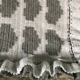 Crocheted Hearts Baby Blanket Gray & White Afghan - thumbnail 3