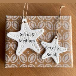 3/5 White Clay Starfish, Coastal Christmas, Polymer Tree Decorations, Crustaceancore, Nautical Handmade Ornaments - thumbnail 2