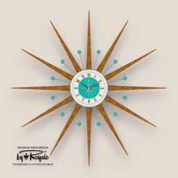Teak Starburst Clock Mid Century Modern Wall Decor, 30
