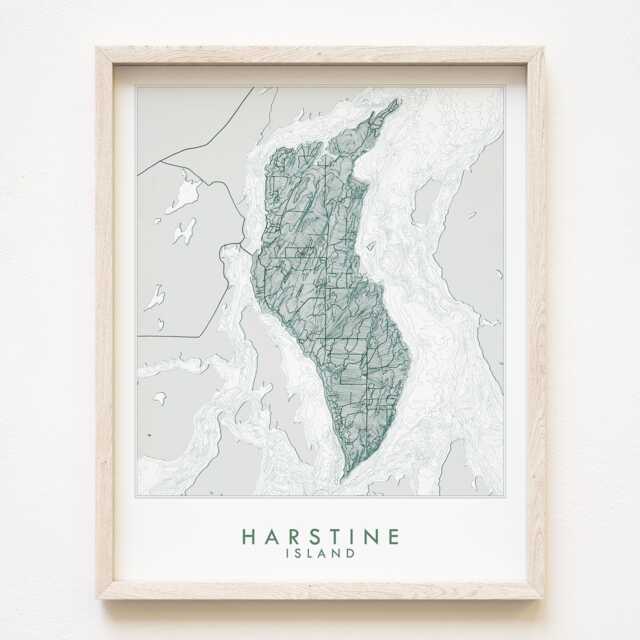 Harstine Island Map Hand Drawn Topographic Washington Bathymetric Drawing - Art Print Home Gift Puget Sound Vacation Rental Decor - image 1
