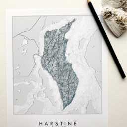Harstine Island Map Hand Drawn Topographic Washington Bathymetric Drawing - Art Print Home Gift Puget Sound Vacation Rental Decor - thumbnail 3