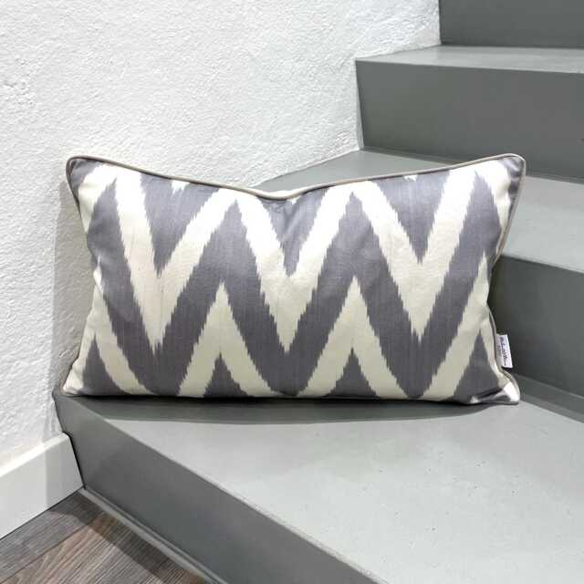 Silk Ikat Pillow Cover Zigzag Grey - Statement Cushion For Home Decor - image 1