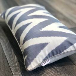 Silk Ikat Pillow Cover Zigzag Grey - Statement Cushion For Home Decor - thumbnail 3