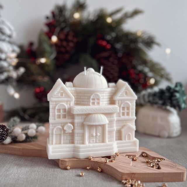 Handmade Castle Candle Natural Soy Wax, Christmas Decor
