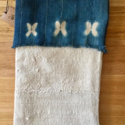 African Mud Cloth Christmas Stocking-White Stocking-Blue Vintage Indigo & White Stocking-Holiday Stocking - thumbnail 4