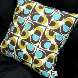 Retro Color Block Pillow Cover Chocolate, Lime & Aqua Organic Cotton - thumbnail 3