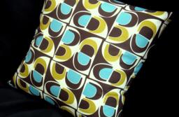 Retro Color Block Pillow Cover Chocolate, Lime & Aqua Organic Cotton - thumbnail 1