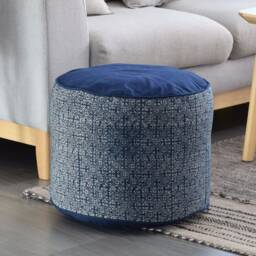 Indigo Batik Fabric Ottoman Pouf Cushion - Dark Blue Hmong Hill Tribe Textile - thumbnail 3