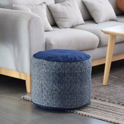 Indigo Batik Fabric Ottoman Pouf Cushion - Dark Blue Hmong Hill Tribe Textile - thumbnail 2