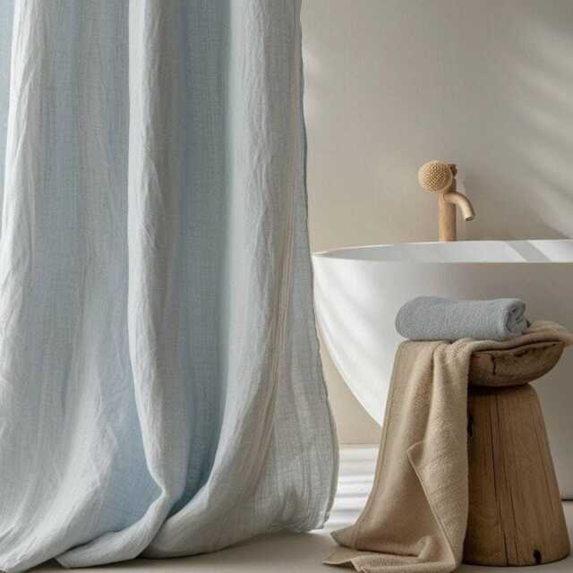Linen Shower Curtain Livingroom Customshower Cafe Design Tietop Eyelet Panels Rod Pocket - image 1