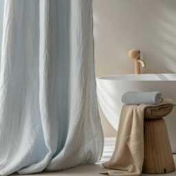Linen Shower Curtain Livingroom Customshower Cafe Design Tietop Eyelet Panels Rod Pocket