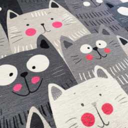 Grey Velvet Cute Cat Pillow Case, Hand Drawn Kitty Decorative Cushion For Lovers - thumbnail 2
