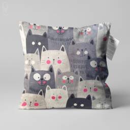 Grey Velvet Cute Cat Pillow Case, Hand Drawn Kitty Decorative Cushion For Lovers - thumbnail 1