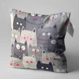 Grey Velvet Cute Cat Pillow Case, Hand Drawn Kitty Decorative Cushion For Lovers - thumbnail 3
