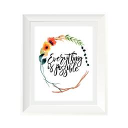 Watercolor Floral Quote Print - Everything Is Possible, Motivational Wall Art Download - thumbnail 2