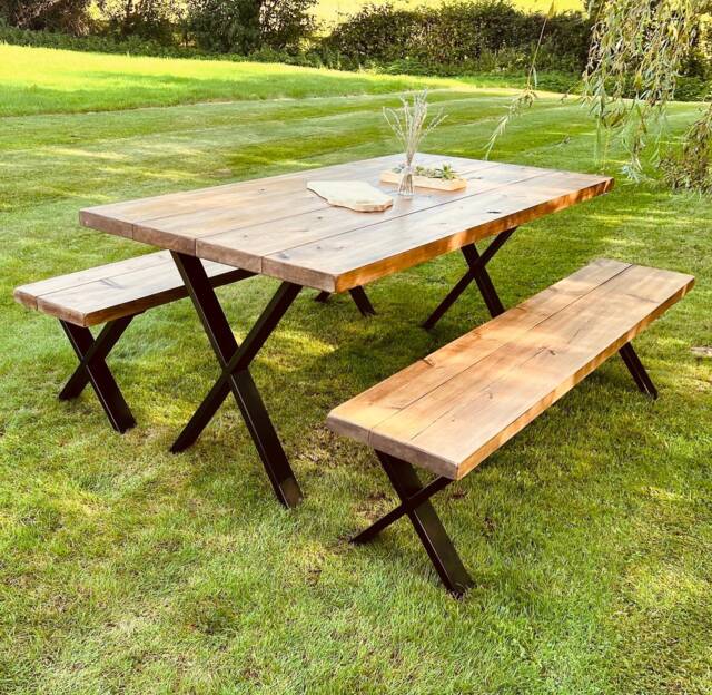 Chunky Exterior Industrial Dining Table - Handmade Solid Wood With Custom Sizes & Finishes Rustic Outdoor Furniture - image 1