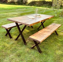Chunky Exterior Industrial Dining Table - Handmade Solid Wood With Custom Sizes & Finishes Rustic Outdoor Furniture - thumbnail 1