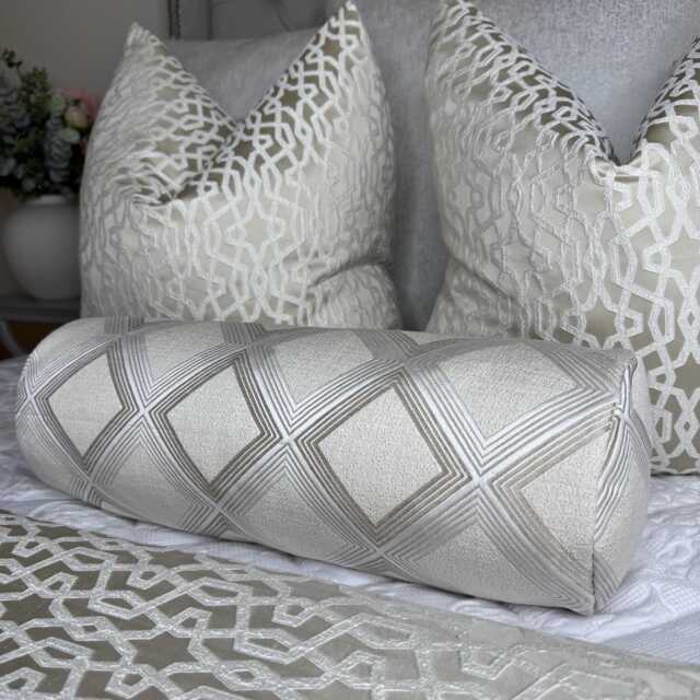 "Geometric Cushion For Bed, Decorative Champagne Pillow 16"" X 6" - image 1