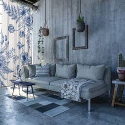 Set Of 2 Velvet Curtain Panels, Blackout Curtains Artistic Curtains, Blue Rustic Flower - thumbnail 3