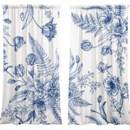 Set Of 2 Velvet Curtain Panels, Blackout Curtains Artistic Curtains, Blue Rustic Flower - thumbnail 2