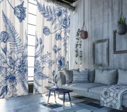 Set Of 2 Velvet Curtain Panels, Blackout Curtains Artistic Curtains, Blue Rustic Flower