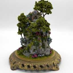 Handmade Miniature Scene in Glass Cloche With Vintage Metal Base - thumbnail 2