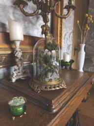 Handmade Miniature Scene in Glass Cloche With Vintage Metal Base