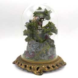 Handmade Miniature Scene in Glass Cloche With Vintage Metal Base - thumbnail 3