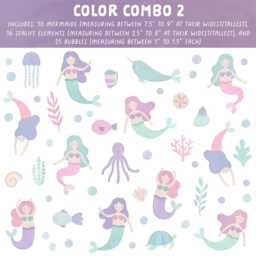 Mermaid Wall Decals - Removable, Reusable Stickers Watercolor Sea Life Nursery Decor, Kids Room Art, Beach Decor - thumbnail 3